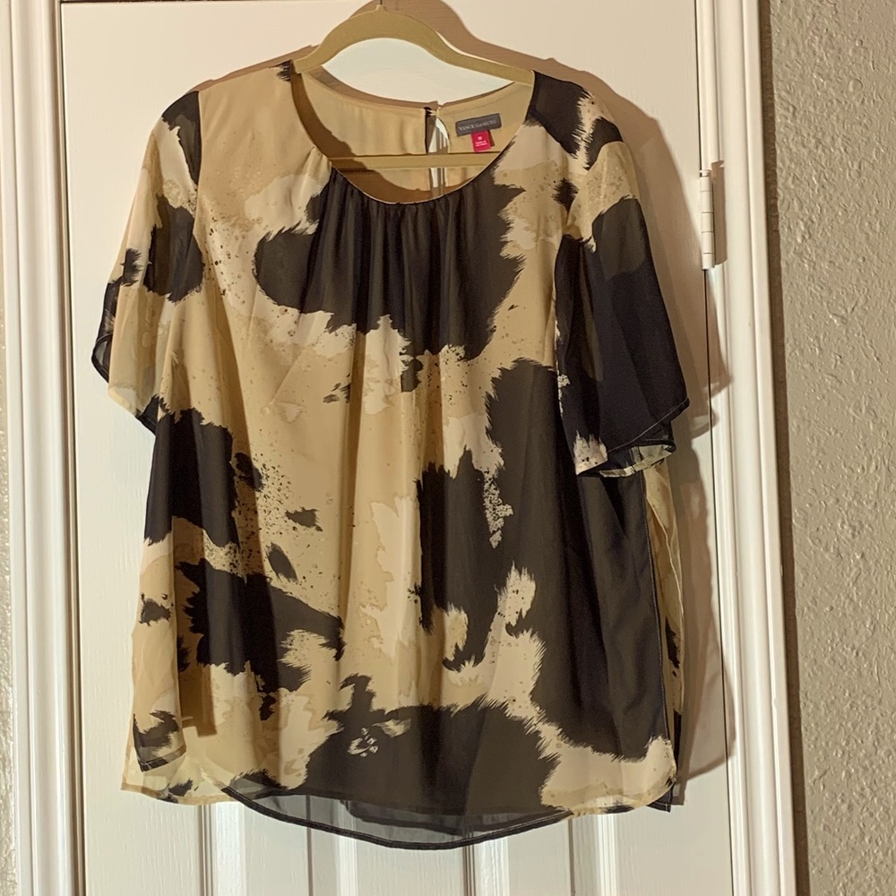 Vince Camuto Black and Tan Cowhide Print Blouse